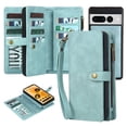 thumbnail image 1 of Wallet Phone Case for Google Pixel 8, Detachable Magnetic Back Cover with Cards Holder Zipper Pocket Hand Wrist Shockproof Flip Cover Case for Google Pixel 8, Green, 1 of 6