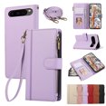 thumbnail image 1 of Wallet Phone Case for Google Pixel 8, Premium PU Leather Multiple Cards Holder Zipper Cash Pocket Purse with Hand Wrist Crossbody Shoulder Strap Case for Girls Women, Purple, 1 of 8