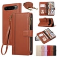 thumbnail image 1 of Wallet Phone Case for Google Pixel 8A, Premium PU Leather Multiple Cards Holder Zipper Cash Pocket Purse with Hand Wrist Crossbody Shoulder Strap Case for Girls Women, Brown, 1 of 8