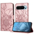 thumbnail image 1 of Wallet Phone Case for Google Pixel 9 / 9 Pro,Emboss Sunflower Design,PU Leather Flip Folding Kickstand,With Card Slots,Magnetic Closure Shockproof Protective Folio Wallet Phone Case,Rosegold, 1 of 6