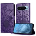 thumbnail image 1 of Wallet Phone Case for Google Pixel 9 / 9 Pro,Emboss Sunflower Design,PU Leather Flip Folding Kickstand,With Card Slots,Magnetic Closure Shockproof Protective Folio Wallet Phone Case,Darkpurple, 1 of 6