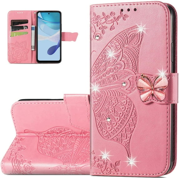 Wallet Phone Case for Moto G 5G 2023,3D Butterfly Pattern PU Leather Flip Kickstand Case with Magnetic Clasp and Cash Card Slots Holster for Moto G 5G 2023,HZD Pink