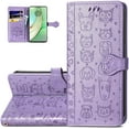 thumbnail image 1 of Wallet Phone Case for Motorola Edge 40,Cute Cartoon Cat Dog Pattern PU Leather Case with Magnetic Clasp and Cash Card Slots Holder Cover for Moto Edge 40,CD Purple, 1 of 18