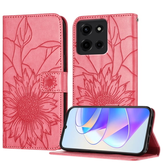 Wallet Phone Case for Motorola Moto G Power (2025),Emboss Sunflower Design,PU Leather Flip Folding Kickstand,With Card Slots,Magnetic Closure Shockproof Protective Folio Wallet Phone Case,Rose