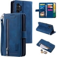 thumbnail image 1 of Wallet Phone Case for Samsung Galaxy A13 5G/4G/A04S, Retro Matte 9 Card Holder Slots Zipper Pocket Case PU Leather Magnetic Closure Kickstand Wrist Strap Shockproof Folio Flip Cover - Blue, 1 of 15