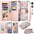 thumbnail image 1 of Wallet Phone Case for Samsung Galaxy A14 5G, PU Leather Wallet Case Cover and Cash Credit Card Holder for Women Men, Ebizware Detachable Wallet Case with Magnetic Kickstand & Strap-Marble Pink, 1 of 8