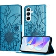 thumbnail image 1 of Wallet Phone Case for Samsung Galaxy A26 5G,Emboss Sunflower Design,PU Leather Flip Folding Kickstand,With Card Slots,Magnetic Closure Shockproof Protective Folio Wallet Phone Case,Blue, 1 of 6