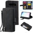 thumbnail image 1 of Wallet Phone Case for Samsung Galaxy S10, Retro Matte 9 Card Slots Holder Zipper Pocket Case PU Leather Magnetic Closure Kickstand with Wrist Strap Shockproof Folio Flip Case - Black, 1 of 14