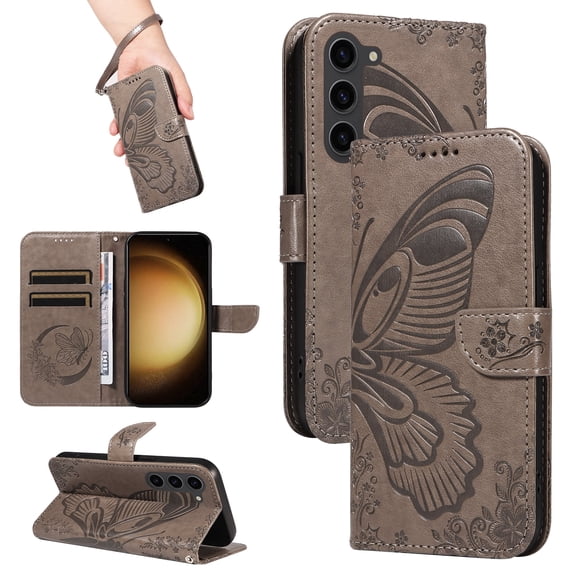 Wallet Phone Case for Samsung Galaxy S21 with Credit Card Slot, PU Leather Flip Case with Lanyard for Women Girls Military Grade Drop Protection for Samsung Galaxy S21, Grey