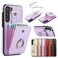 thumbnail image 1 of Wallet Phone Case for Samsung Galaxy S21, Crossbody Shoulder Strap Multiple Cards Holder RFID Blocking Shockproof Bumper Ring Holder Kickstand Feature Protective Case for Women Girls, Purple, 1 of 10