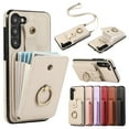 thumbnail image 1 of Wallet Phone Case for Samsung Galaxy S21, Crossbody Shoulder Strap Multiple Cards Holder RFID Blocking Shockproof Bumper Ring Holder Kickstand Feature Protective Case for Women Girls, Beige, 1 of 10