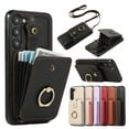 thumbnail image 1 of Wallet Phone Case for Samsung Galaxy S21, Crossbody Shoulder Strap Multiple Cards Holder RFID Blocking Shockproof Bumper Ring Holder Kickstand Feature Protective Case for Women Girls, Black, 1 of 10