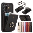 thumbnail image 1 of Wallet Phone Case for Samsung Galaxy S21 FE, Crossbody Shoulder Strap Multiple Cards Holder RFID Blocking Shockproof Bumper Ring Holder Kickstand Feature Protective Case for Women Girls, Black, 1 of 10