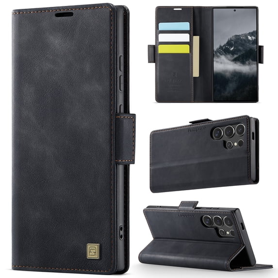 Wallet Phone Case for Samsung Galaxy S21 Ultra with Credit Card Slot, RFID Blocking PU Leather Flip Case with Kickstand Support Wireless Charging Shockproof Bumper for Women Men, Black