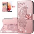 thumbnail image 1 of Wallet Phone Case for Samsung Galaxy S23 FE,3D Butterfly Pattern PU Leather Flip Kickstand Case with Magnetic Clasp and Cash Card Slots Holster for Samsung Galaxy S23 FE,HZD Rose Gold, 1 of 9