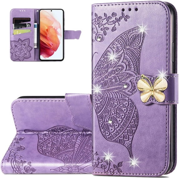 Wallet Phone Case for Samsung Galaxy S23 FE,3D Butterfly Pattern PU Leather Flip Kickstand Case with Magnetic Clasp and Cash Card Slots Holster for Samsung Galaxy S23 FE,HZD Light Purple