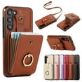 thumbnail image 1 of Wallet Phone Case for Samsung Galaxy S23 FE, Crossbody Shoulder Strap Multiple Cards Holder RFID Blocking Shockproof Bumper Ring Holder Kickstand Feature Protective Case for Women Girls, Brown, 1 of 10