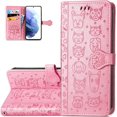 thumbnail image 1 of Wallet Phone Case for Samsung Galaxy S23 FE,Cute Cartoon Cat Dog Pattern PU Leather Case with Magnetic Clasp and Cash Card Slots Holder Holster for Samsung Galaxy S23 FE,CD Pink, 1 of 18