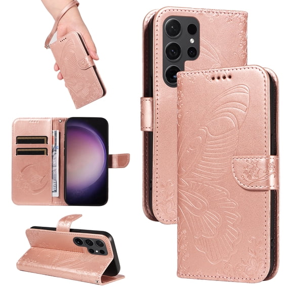 Wallet Phone Case for Samsung Galaxy S25 with Credit Card Slot, PU Leather Flip Case with Lanyard for Women Girls Military Grade Drop Protection for Samsung Galaxy S25, Rosegold