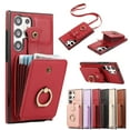 thumbnail image 1 of Wallet Phone Case for Samsung Galaxy S25 Ultra, Crossbody Shoulder Strap Multiple Cards Holder RFID Blocking Shockproof Bumper Ring Holder Kickstand Feature Protective Case for Women Girls, Red, 1 of 10