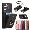thumbnail image 1 of Wallet Phone Case for Samsung Galaxy S25 Ultra, Crossbody Shoulder Strap Multiple Cards Holder RFID Blocking Shockproof Bumper Ring Holder Kickstand Feature Protective Case for Women Girls, Black, 1 of 10