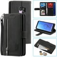 thumbnail image 1 of Wallet Phone Case for Samsung Galaxy S9 Plus, Retro Matte 9 Card Slots Holder Zipper Pocket Case PU Leather Magnetic Closure Kickstand with Wrist Strap Shockproof Folio Flip Case - Black, 1 of 14