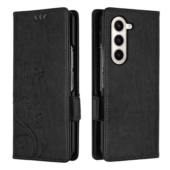 Wallet Phone Case for Samsung Galaxy Z Fold 5 with Credit Card Slot, PU Leather Flip Case with Lanyard Kickstand for Women Girls Shockproof Back Cover for Samsung Galaxy Z Fold 5, Black