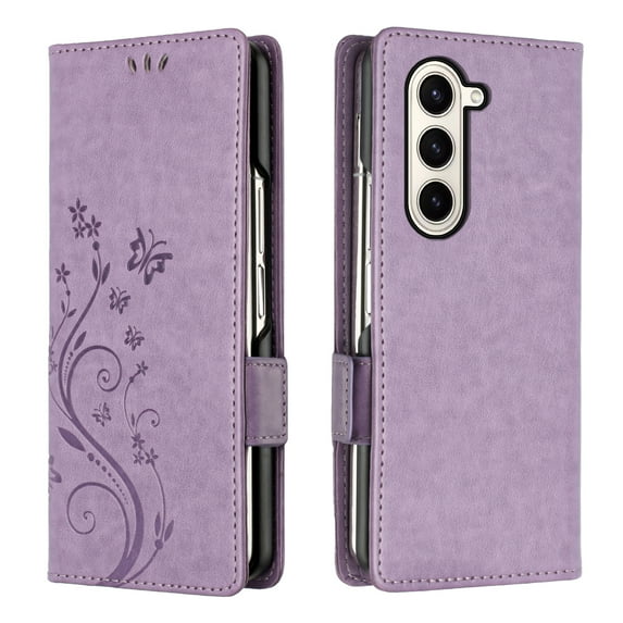 Wallet Phone Case for Samsung Galaxy Z Fold 6 with Credit Card Slot, PU Leather Flip Case with Lanyard Kickstand for Women Girls Shockproof Back Cover for Samsung Galaxy Z Fold 6, Lightpurple