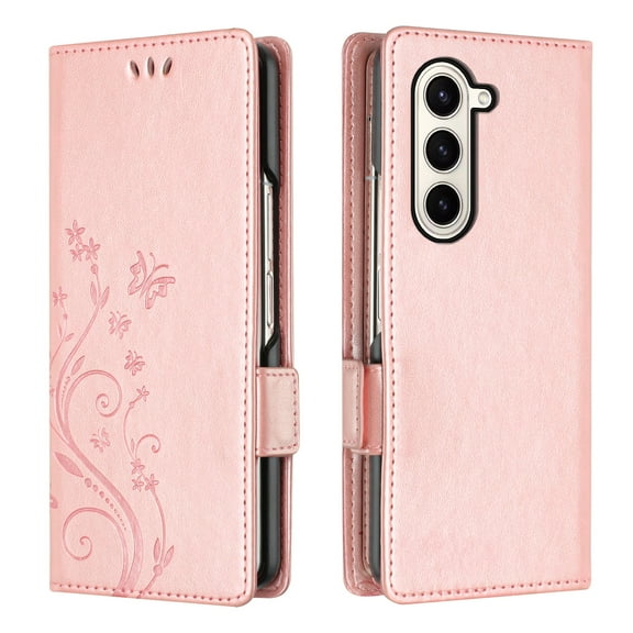 Wallet Phone Case for Samsung Galaxy Z Fold 6 with Credit Card Slot, PU Leather Flip Case with Lanyard Kickstand for Women Girls Shockproof Back Cover for Samsung Galaxy Z Fold 6, Rosegold