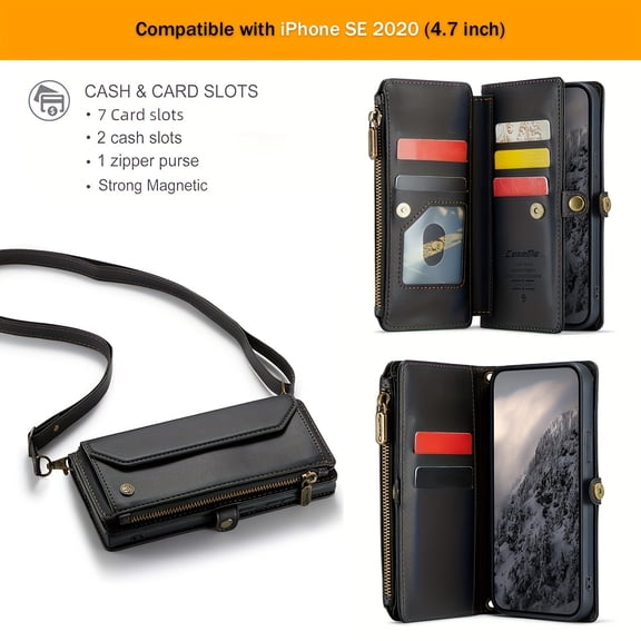 Wallet Phone Case Support Wireless Charging with Blocking Card Holder, Flip Folio Book Faux Leather Protective Phone Cover for iPhone 17/Air/16e/16/11/12/13/14/15/13/7/8 Plus/SE