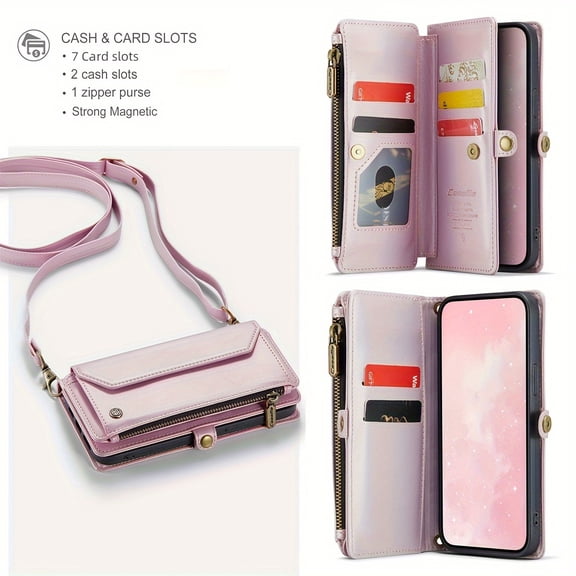 Wallet Phone Case Support Wireless Charging with Blocking Card Holder, Flip Folio Book Faux Leather Protective Phone Cover for iPhone 17/Air/16e/16/11/12/13/14/15/13/7/8 Plus/SE