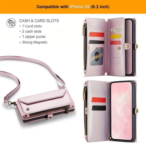 Wallet Phone Case Support Wireless Charging with Blocking Card Holder, Flip Folio Book Faux Leather Protective Phone Cover for iPhone 17/Air/16e/16/11/12/13/14/15/13/7/8 Plus/SE