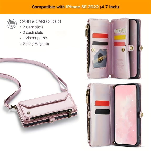 Wallet Phone Case Support Wireless Charging with Blocking Card Holder, Flip Folio Book Faux Leather Protective Phone Cover for iPhone 17/Air/16e/16/11/12/13/14/15/13/7/8 Plus/SE