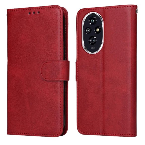 Wallet Phone Case for Honor 200 with Card Holder and Stand Function Red