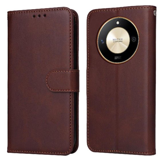 Wallet Phone Case for Honor X50 with Card Holder and Stand Function Brown
