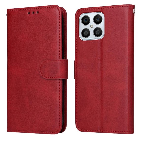 Wallet Phone Case for Honor X6 4G with Card Holder and Stand Function Red
