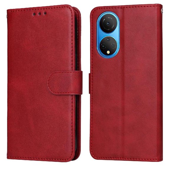 Wallet Phone Case for Honor X7 with Card Holder and Stand Function Red