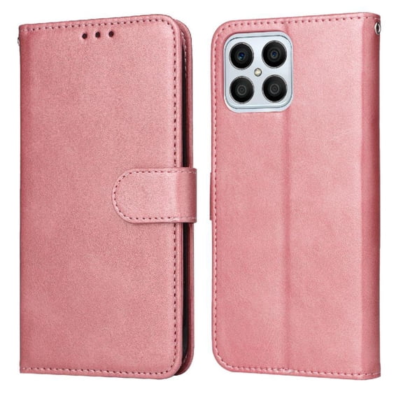 Wallet Phone Case for Honor X8 with Card Holder and Stand Function Pink