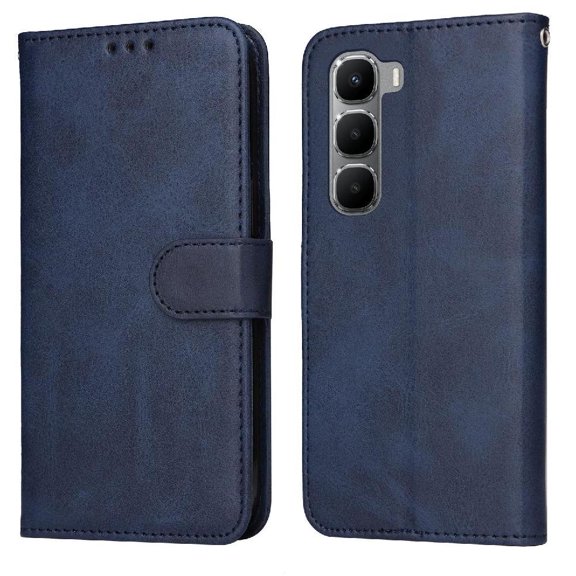 Wallet Phone Case for Infinix Hot 60i 4G with Card Holder and Stand Function Blue