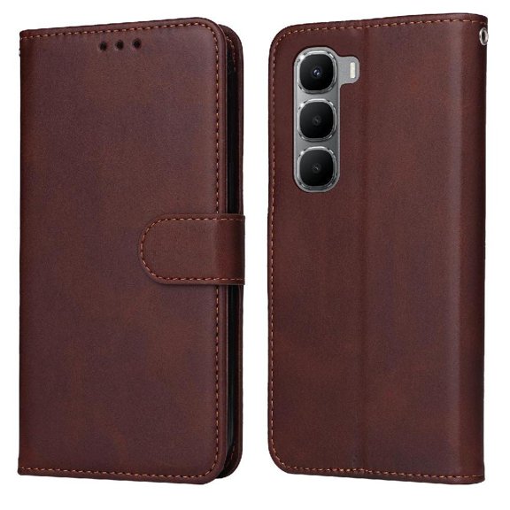 Wallet Phone Case for Infinix Hot 60i 4G with Card Holder and Stand Function Brown
