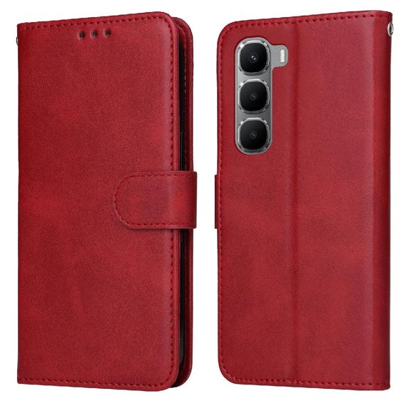 Wallet Phone Case for Infinix Hot 60i 4G with Card Holder and Stand Function Red