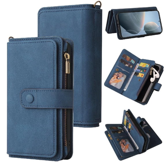 Wallet Phone Case for Motorola Moto G04/g24 Fifteen Card Slots Pu Leather Magnetic Closure Zipper Poket with Card Slot Stand