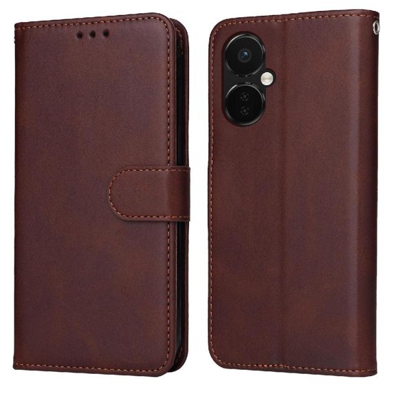 Wallet Phone Case for OnePlus Nord CE 3 with Card Holder and Stand Function Brown