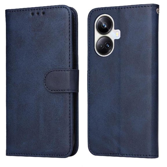 Wallet Phone Case for Realme 10 Pro Plus 5G with Card Holder and Stand Function Blue