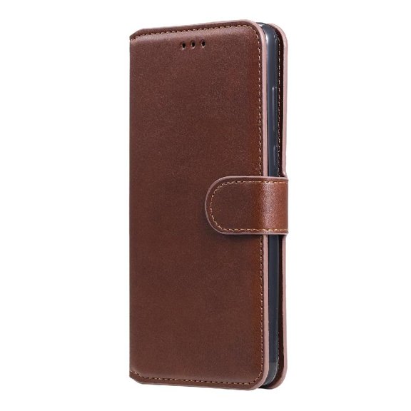 Wallet Phone Case for Realme C21 with Card Holder and Stand Function Brown