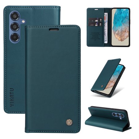 Wallet Phone Case for Samsung Galaxy M35 5G, Kickstand and 2 Card Slots, Shockproof and Scratch Resistant, Blue
