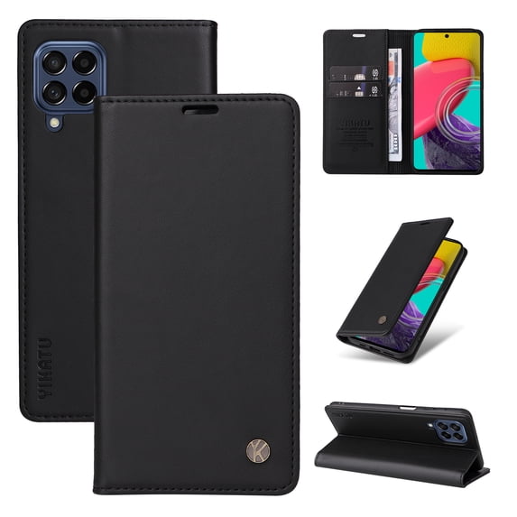 Wallet Phone Case for Samsung Galaxy M53 5G, Kickstand and 2 Card Slots, Shockproof and Scratch Resistant, Black