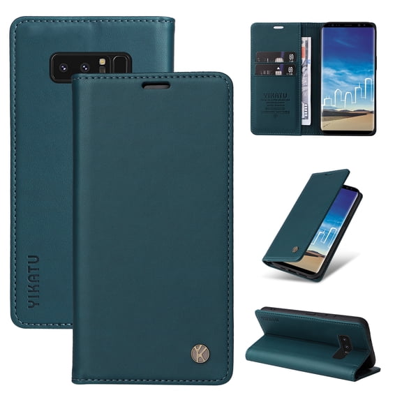 Wallet Phone Case for Samsung Galaxy Note 8, Kickstand and 2 Card Slots, Shockproof and Scratch Resistant, Blue