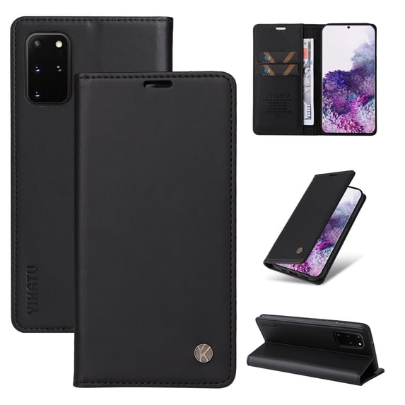 Wallet Phone Case for Samsung Galaxy S20 Plus 5G, Kickstand and 2 Card Slots, Shockproof and Scratch Resistant, Black