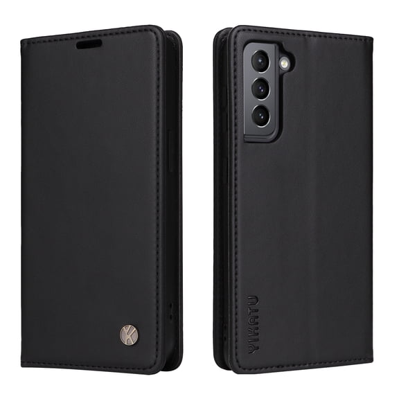 Wallet Phone Case for Samsung Galaxy S21 5G, Kickstand and 2 Card Slots, Shockproof and Scratch Resistant, Black